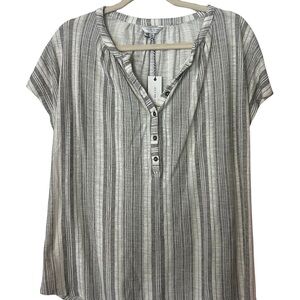 Lucky Brand Gray and White Striped Blouse
